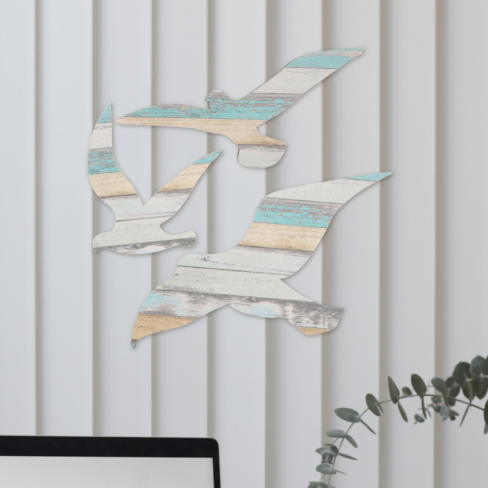 Art And Craft For Nursery - 3-delige houten zeemeeuwen wanddecoratie, mediterraan nautisch