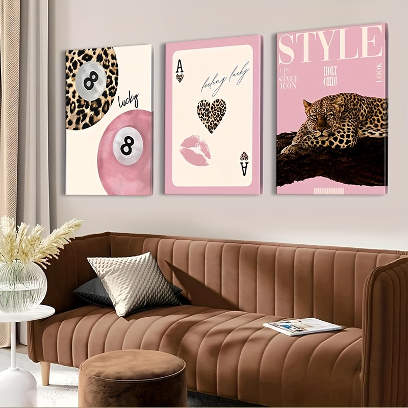 Art Craft House - 3 stuks luipaard- en cheetah-canvas wanddecoratie,